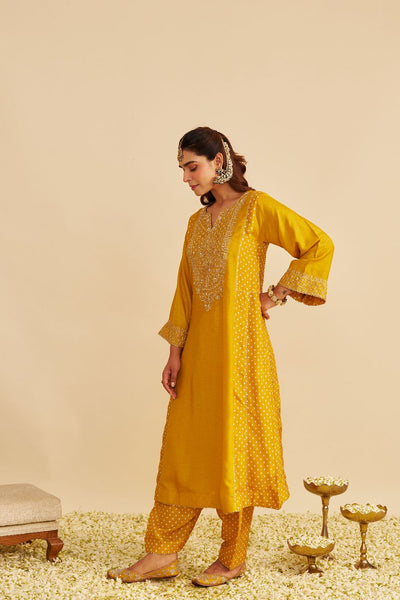 Esra - Long Chauga With Salwar-Mustard
