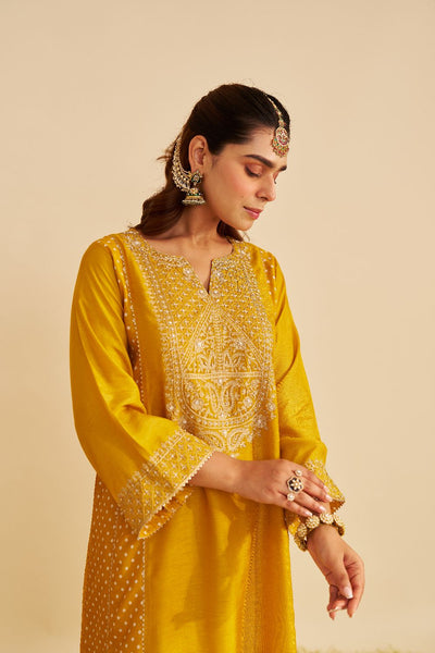 Esra - Long Chauga With Salwar-Mustard