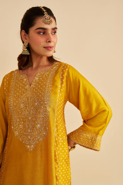 Esra - Long Chauga With Salwar-Mustard