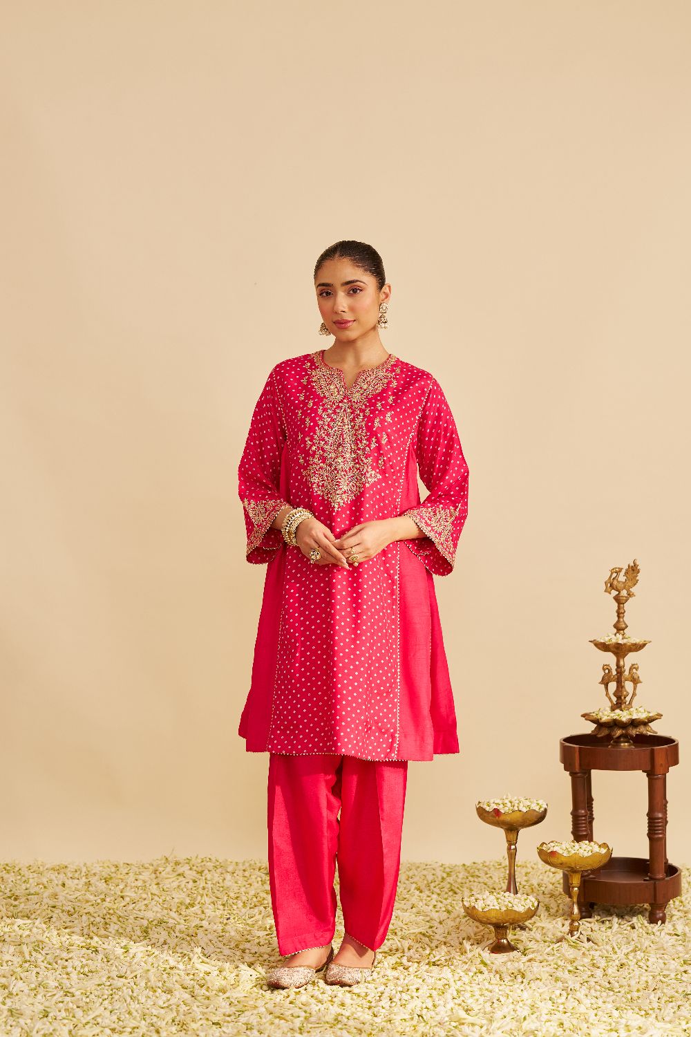 Kayra - Short Gathered Chauga With Salwar-Hotpink