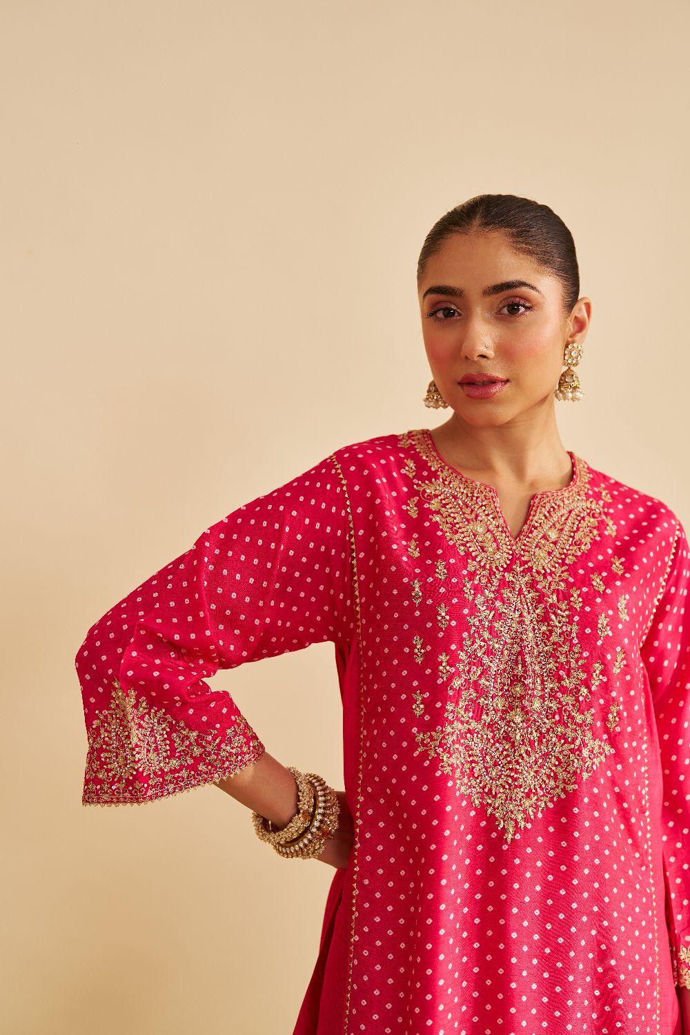Kayra - Short Gathered Chauga With Salwar-Hotpink