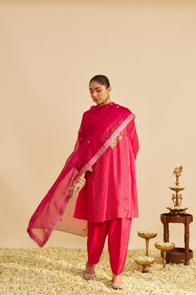 Kayra - Short Gathered Chauga With Salwar-Hotpink