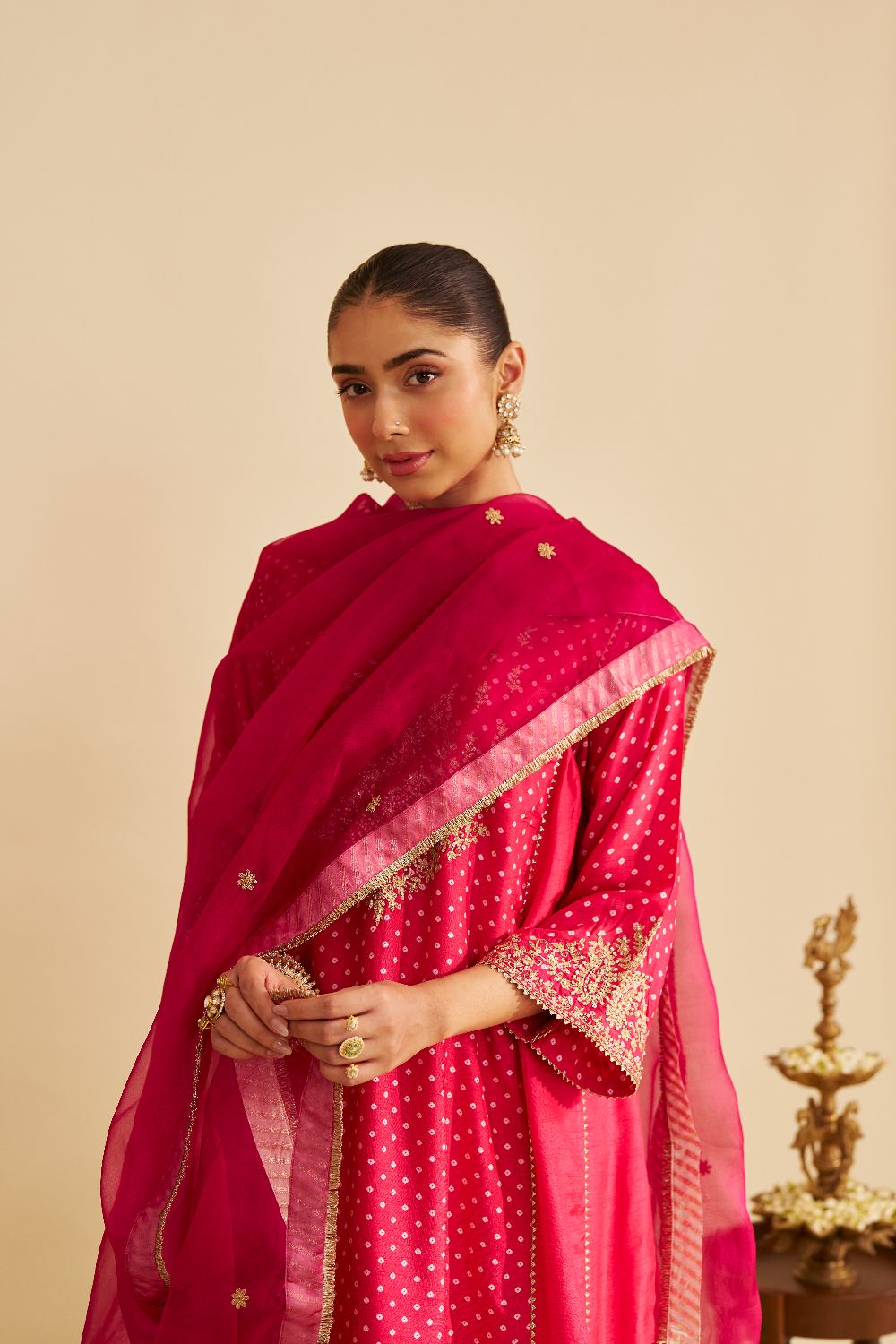 Kayra - Short Gathered Chauga With Salwar-Hotpink