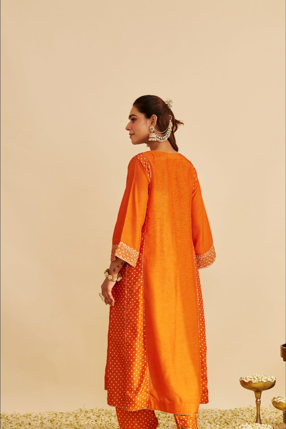 Esra - Long Chauga With Salwar-Orange
