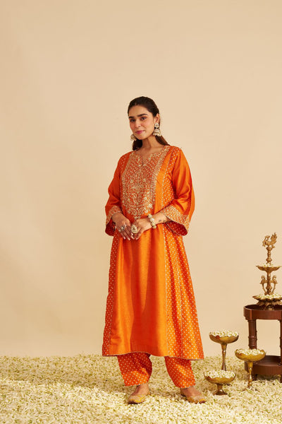 Esra - Long Chauga With Salwar-Orange