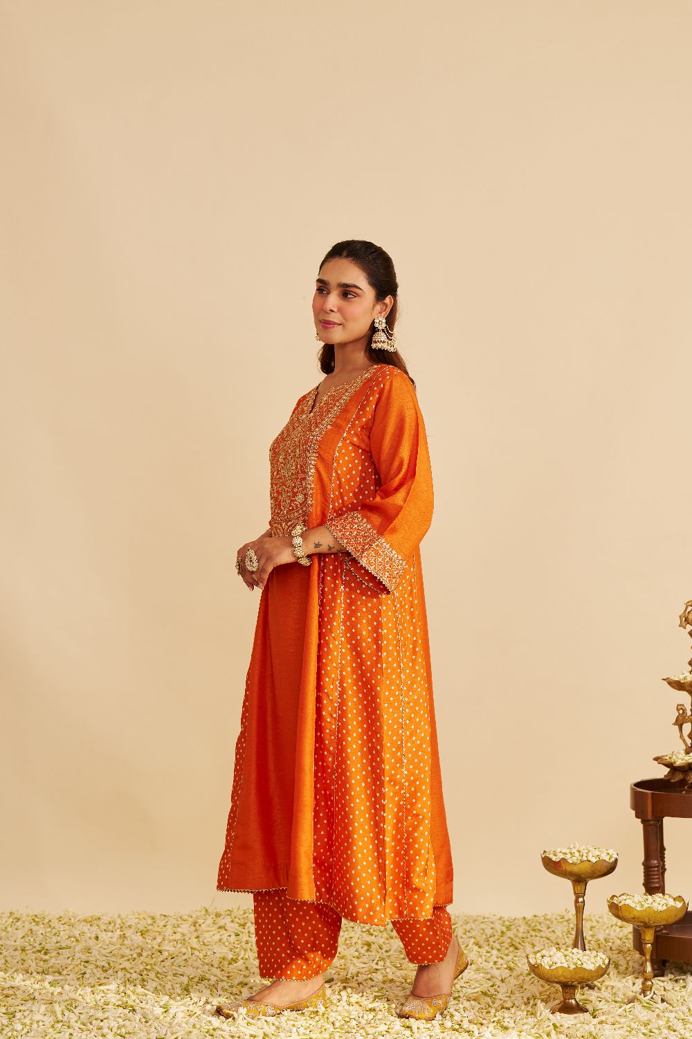Esra - Long Chauga With Salwar-Orange