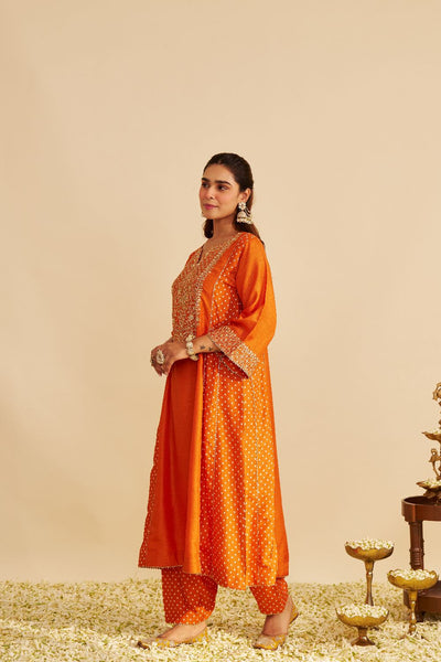 Esra - Long Chauga With Salwar-Orange