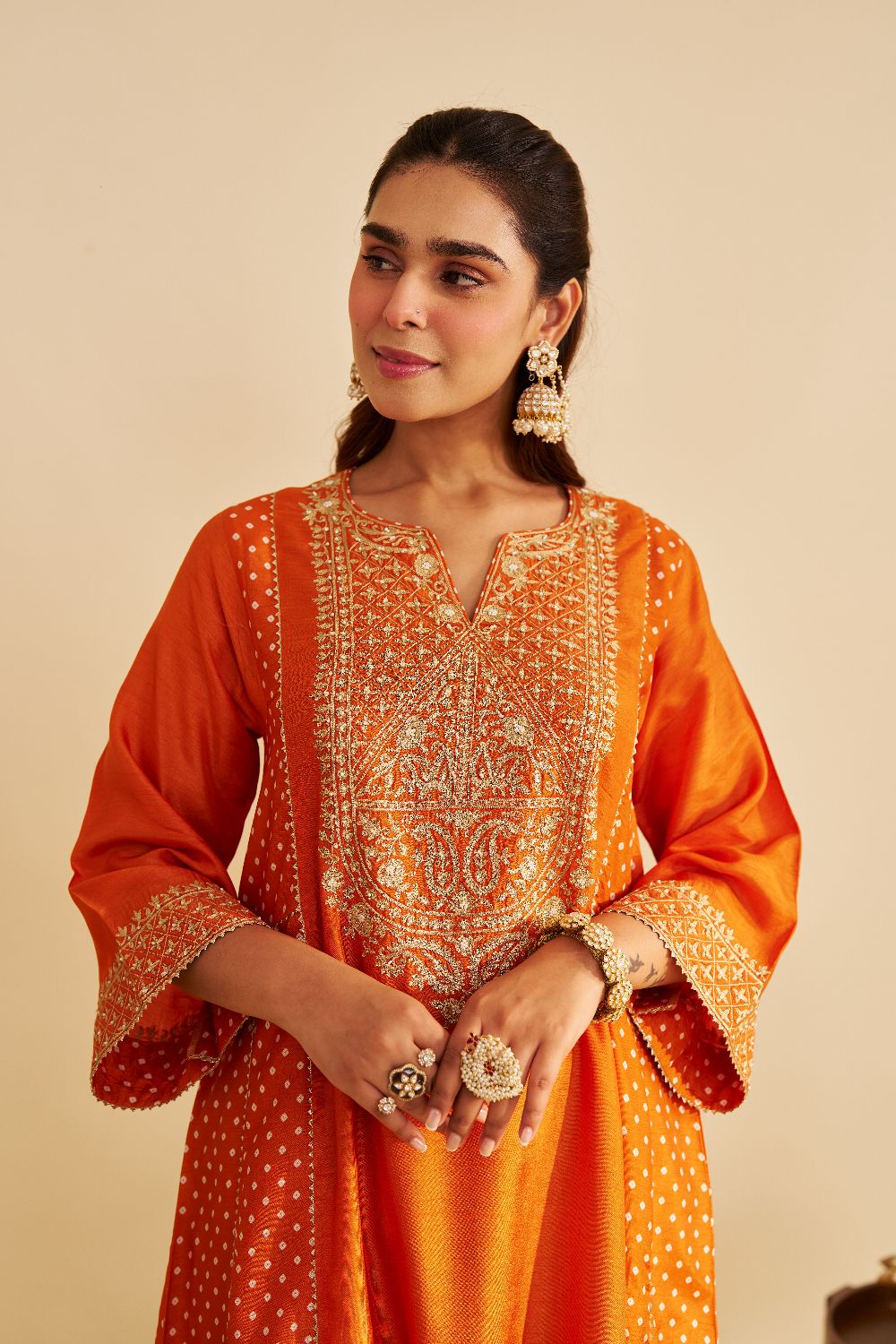Esra - Long Chauga With Salwar-Orange