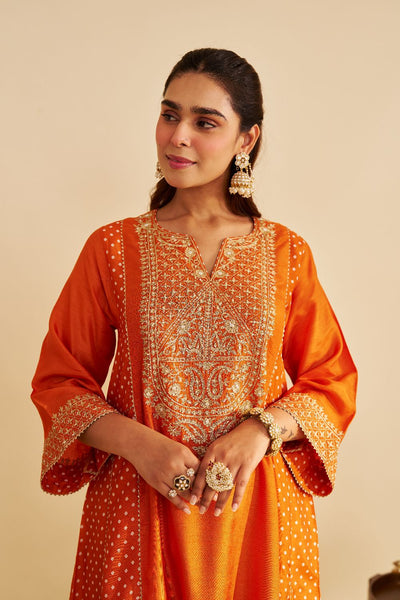Esra - Long Chauga With Salwar-Orange