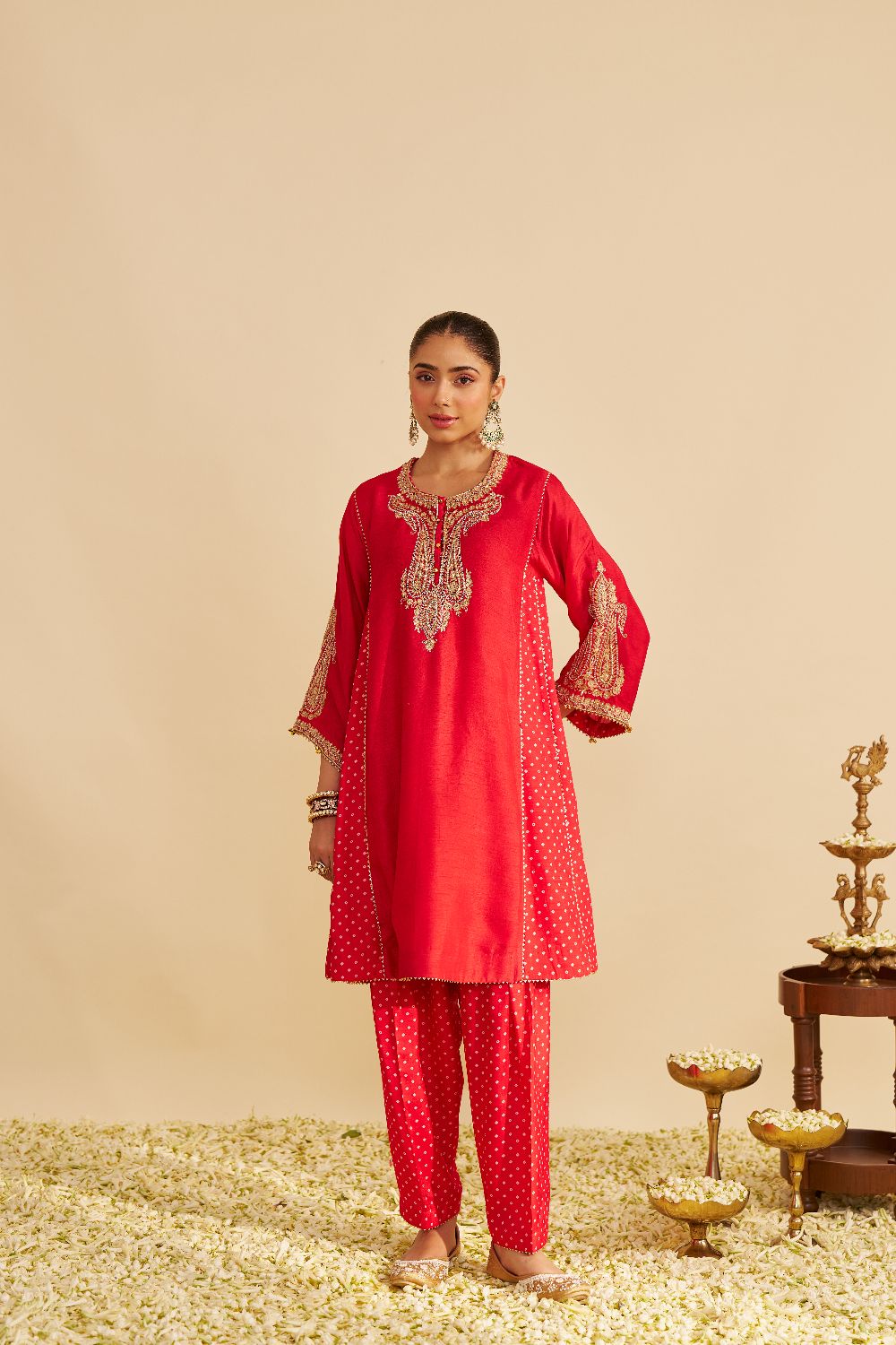 Jeriah - Short Chauga With Salwar-Red