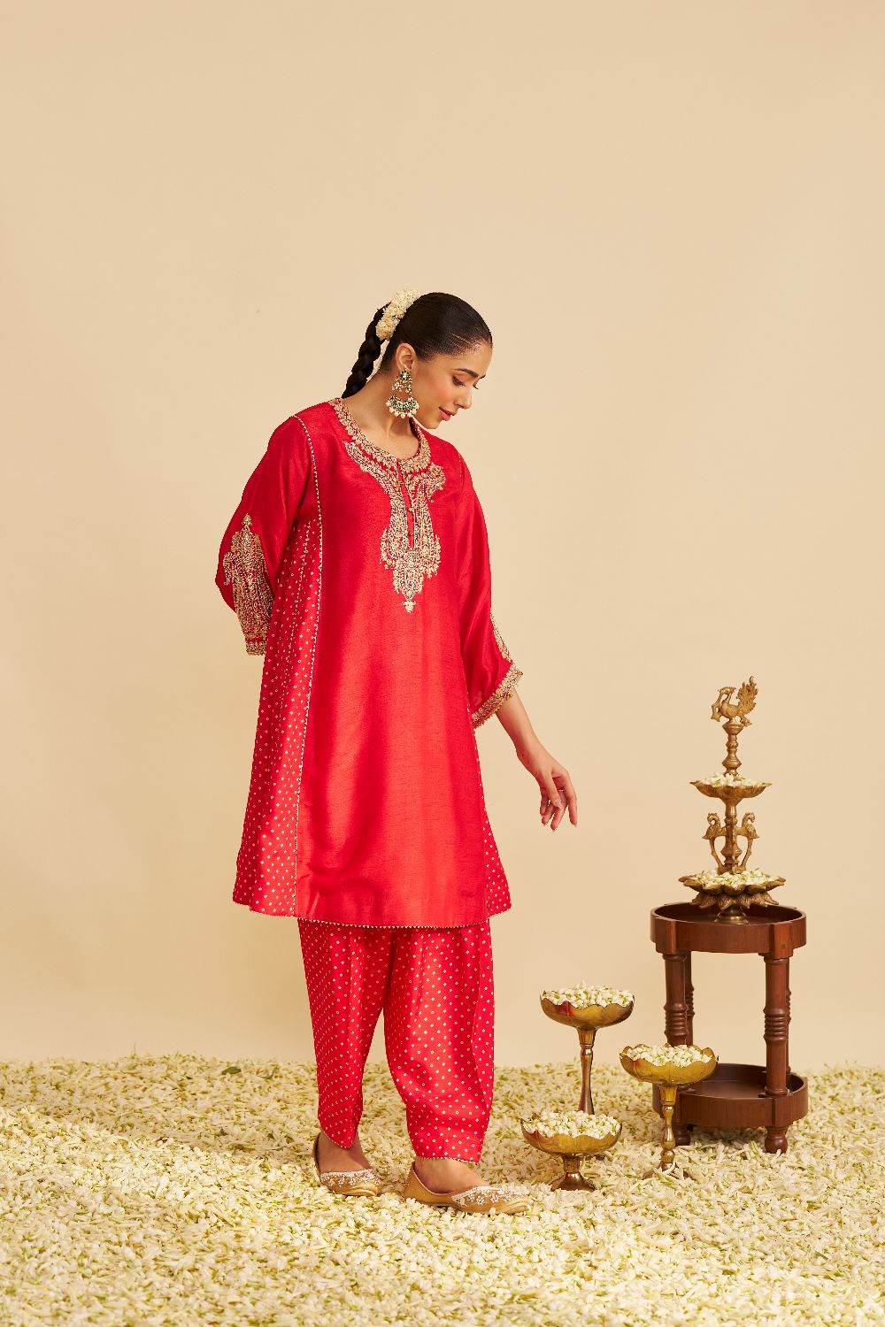 Jeriah - Short Chauga With Salwar-Red