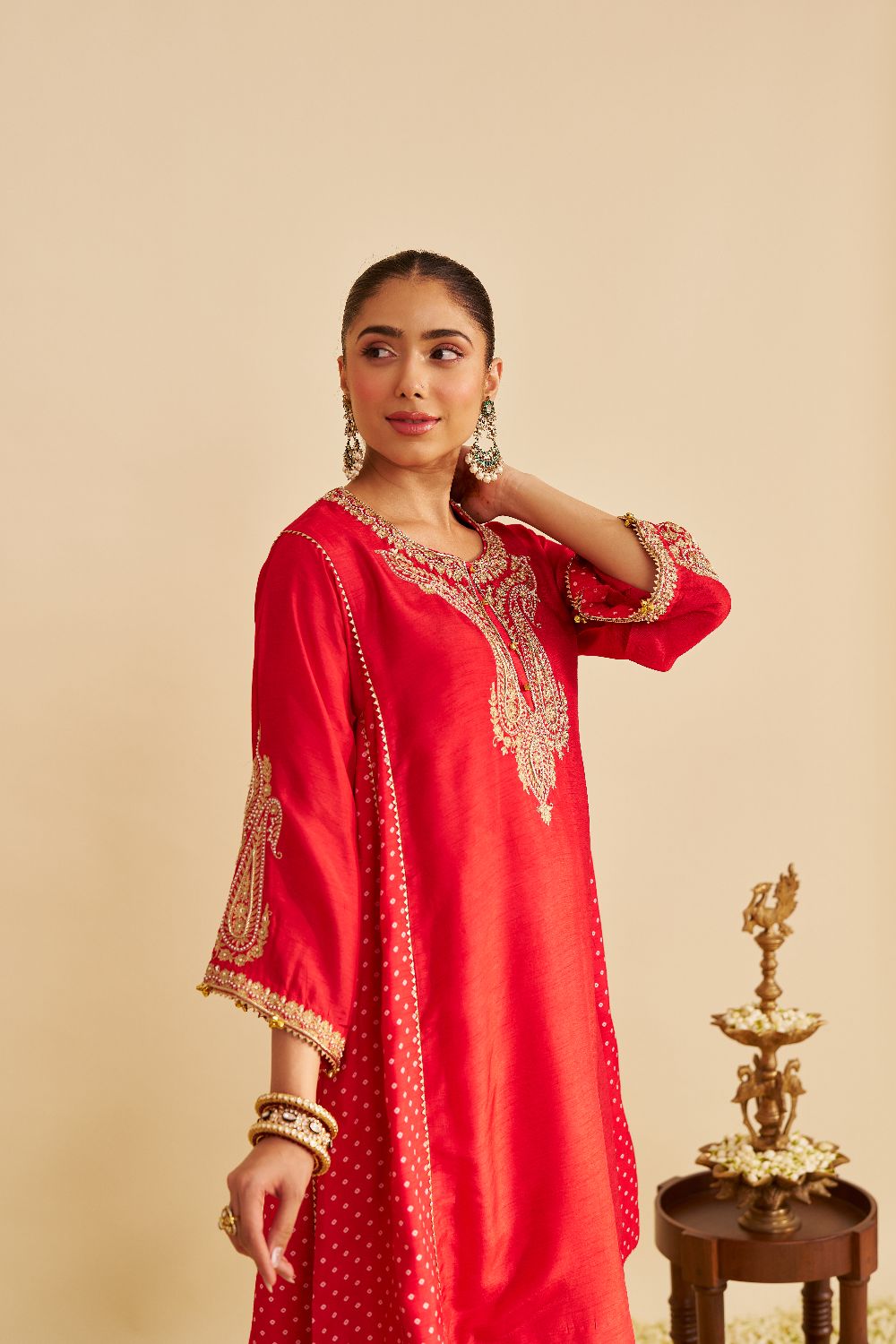 Jeriah - Short Chauga With Salwar-Red