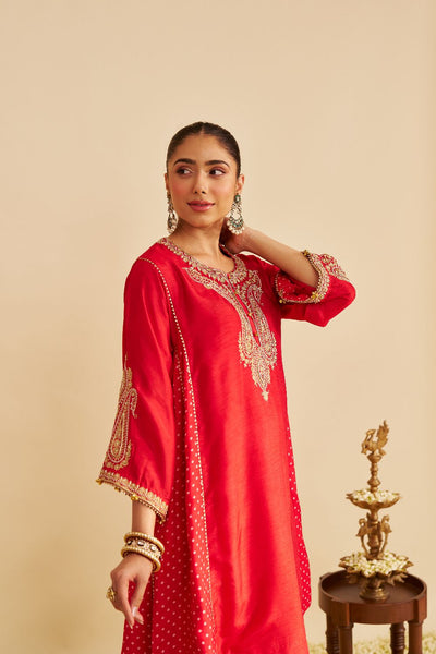 Jeriah - Short Chauga With Salwar-Red