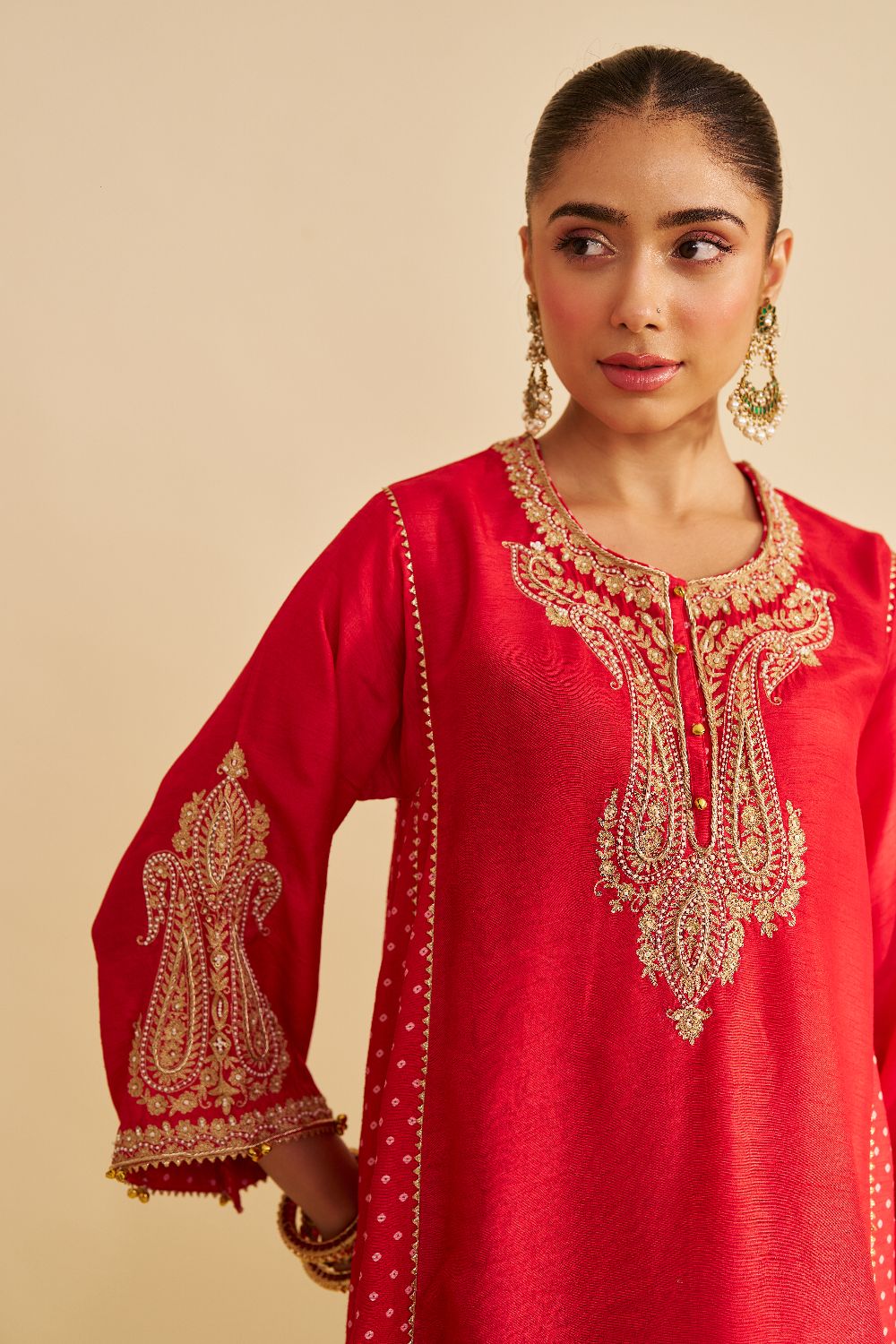 Jeriah - Short Chauga With Salwar-Red