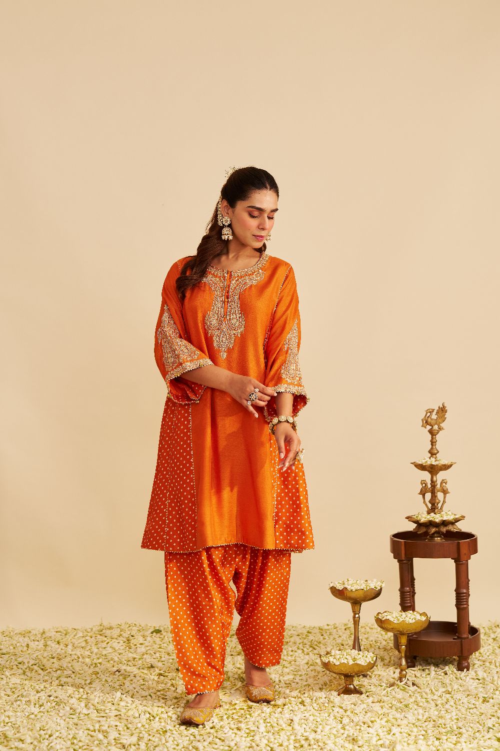 Jeriah - Short Chauga With Salwar-Orange
