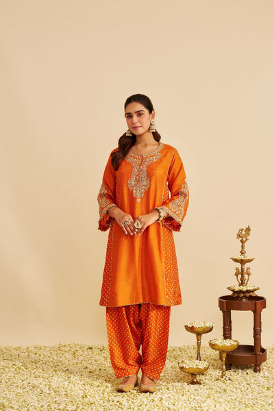 Jeriah - Short Chauga With Salwar-Orange