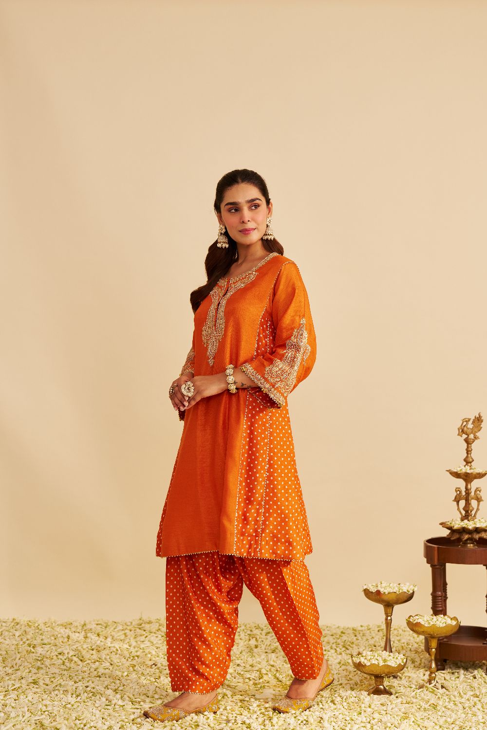 Jeriah - Short Chauga With Salwar-Orange