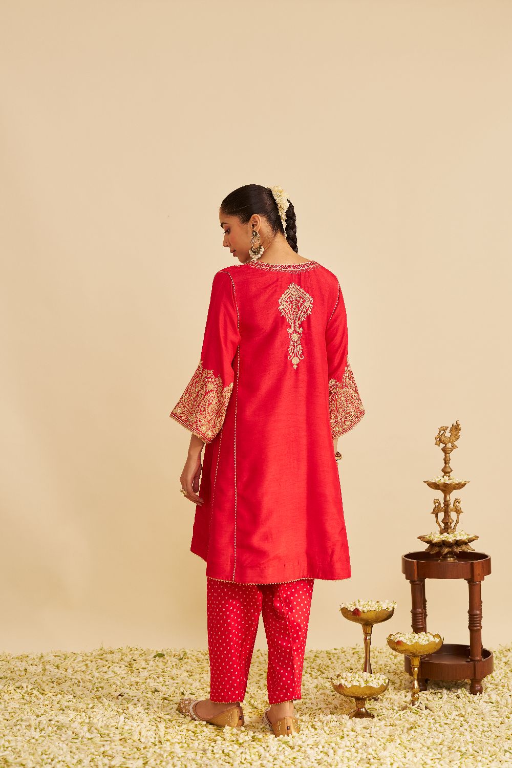 Niyah - Short Chauga With Salwar-Red