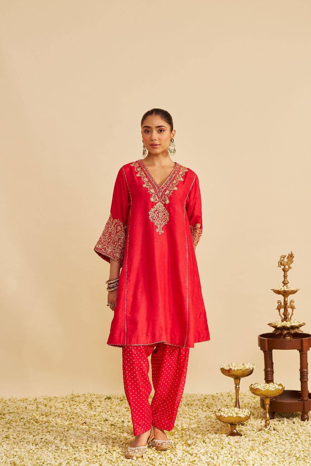 Niyah - Short Chauga With Salwar-Red