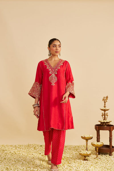 Niyah - Short Chauga With Salwar-Red