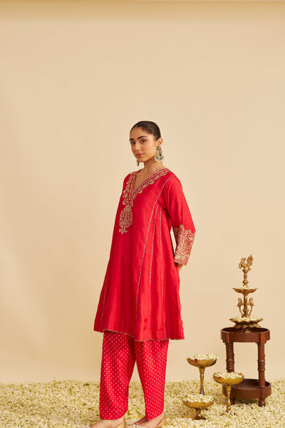 Niyah - Short Chauga With Salwar-Red