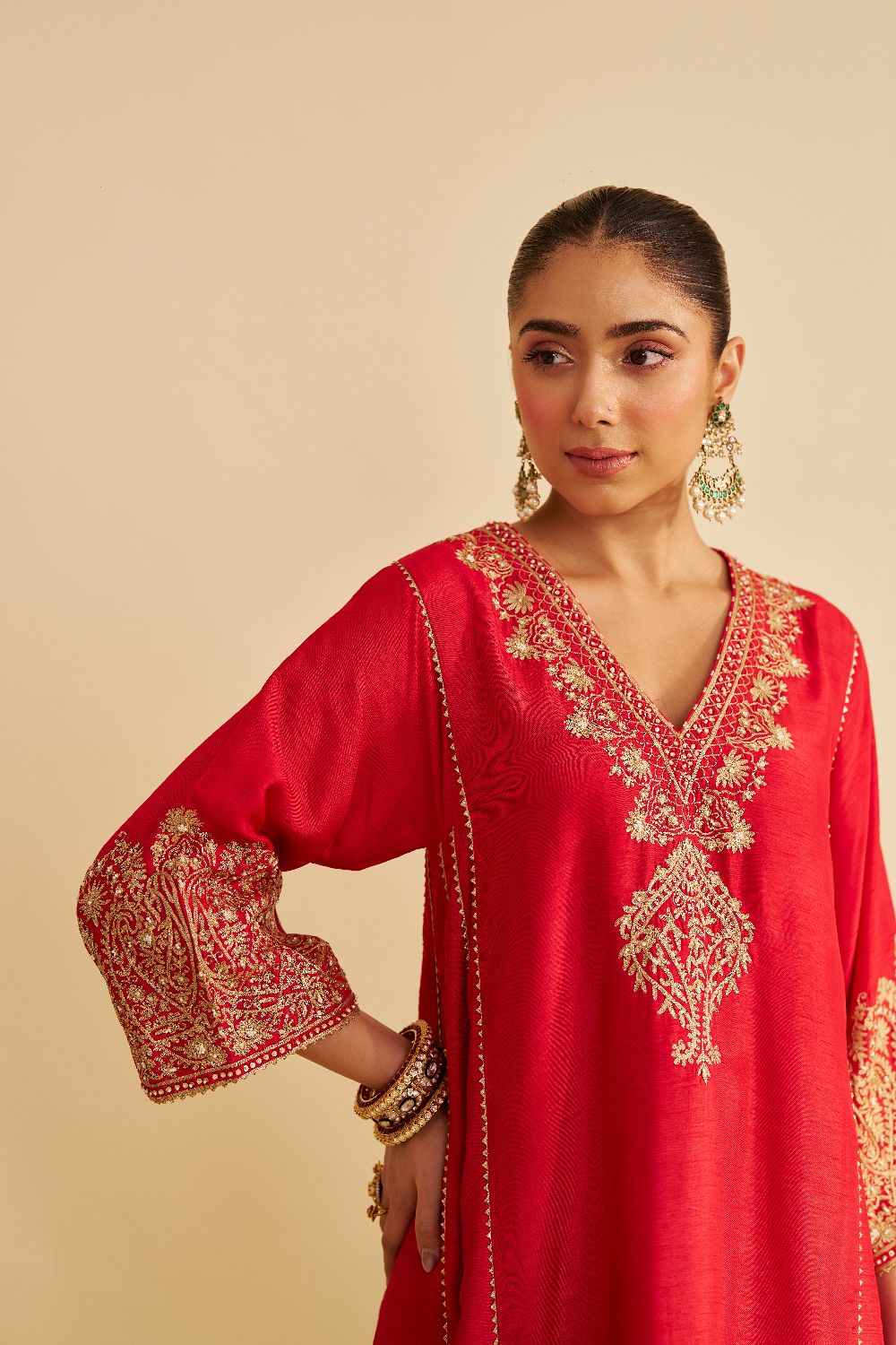 Niyah - Short Chauga With Salwar-Red