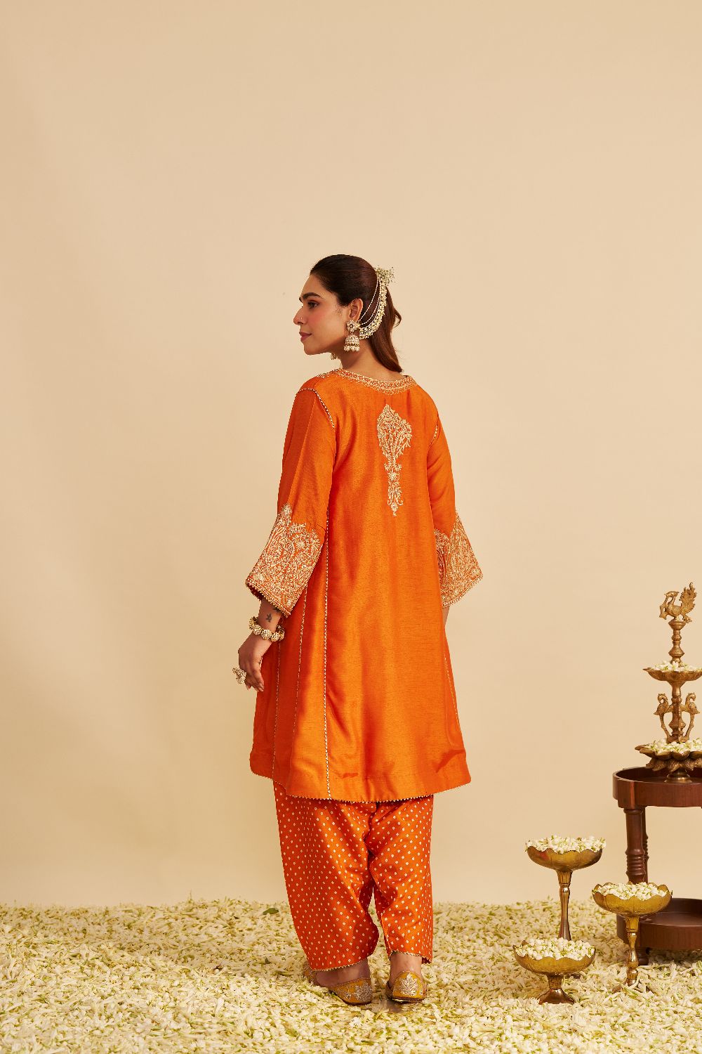Niyah - Short Chauga With Salwar-Orange