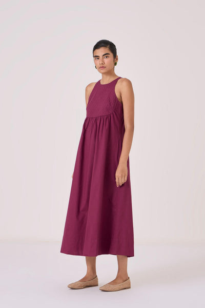 Shehan Burgundy Quilted Dress