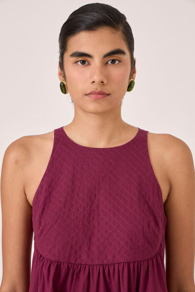 Shehan Burgundy Quilted Dress