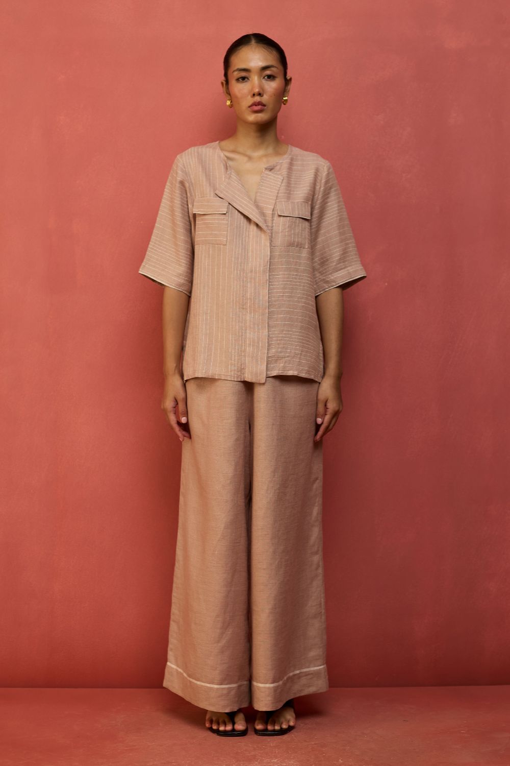 Shiro Stripe Linen Co-ord Set - Dusty Rose