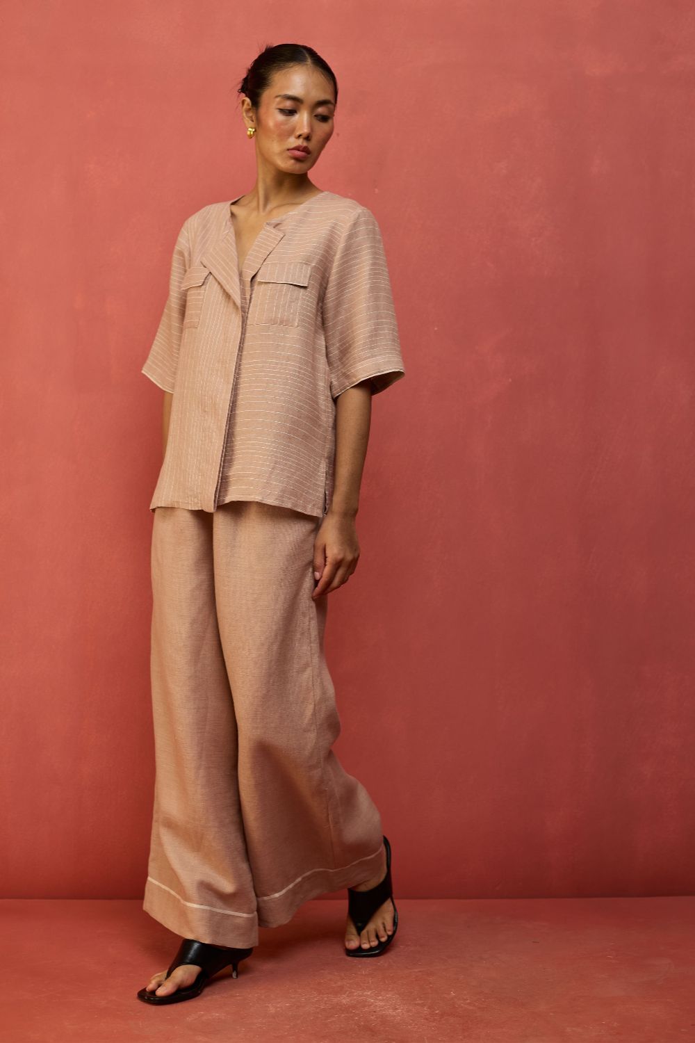 Shiro Stripe Linen Top - Dusty Rose
