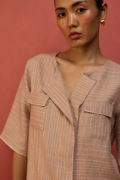 Shiro Stripe Linen Top - Dusty Rose