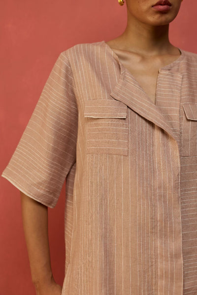 Shiro Stripe Linen Top - Dusty Rose