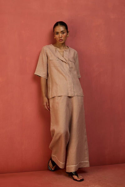 Shiro Stripe Linen Top - Dusty Rose