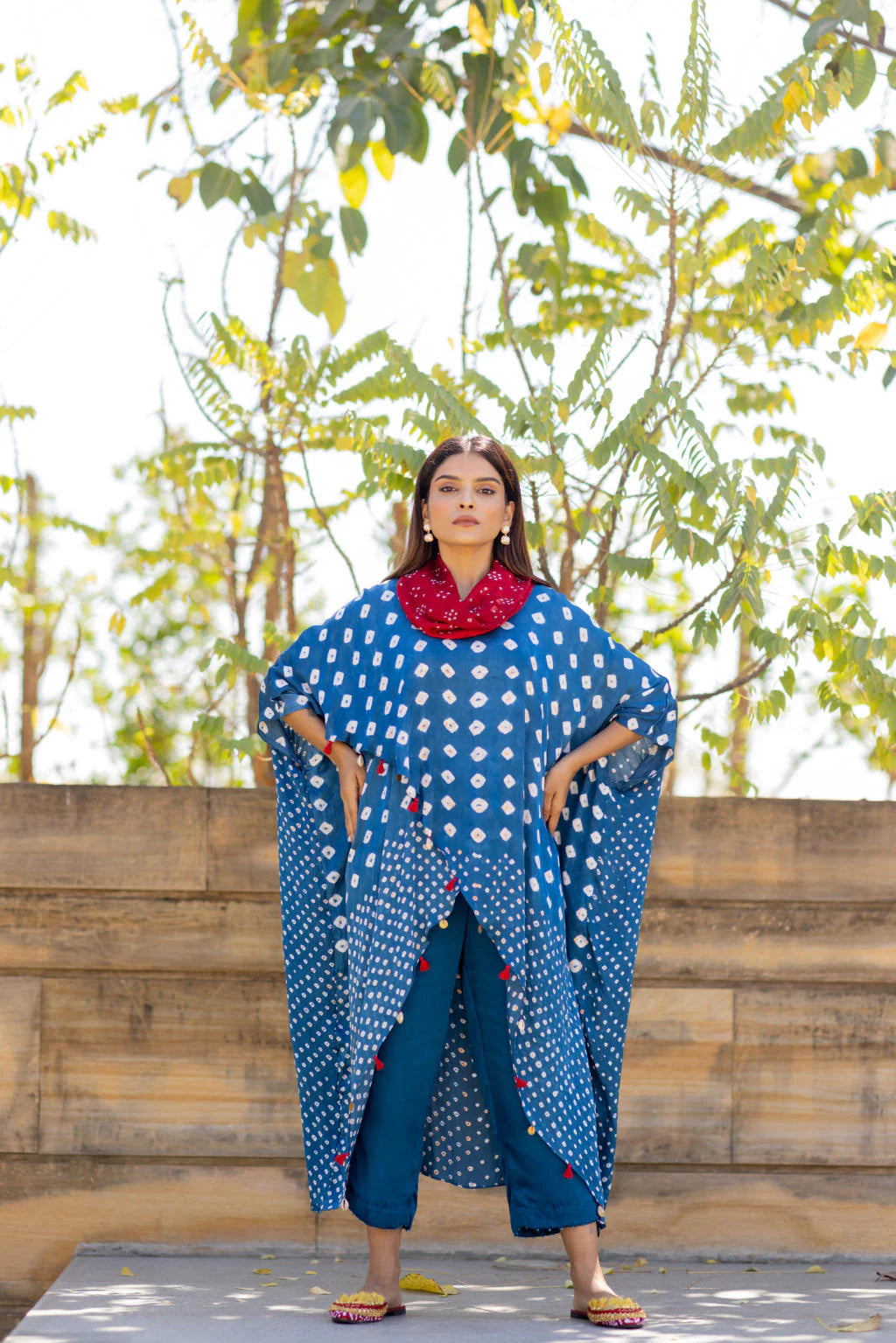 SILK PANTS WITH BEADS-BLUE
