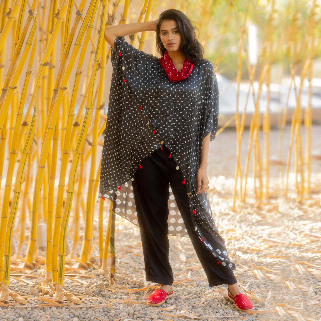 SILK PANTS WITH BEADS-BLACK