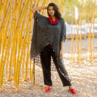SILK PANTS WITH BEADS-BLACK