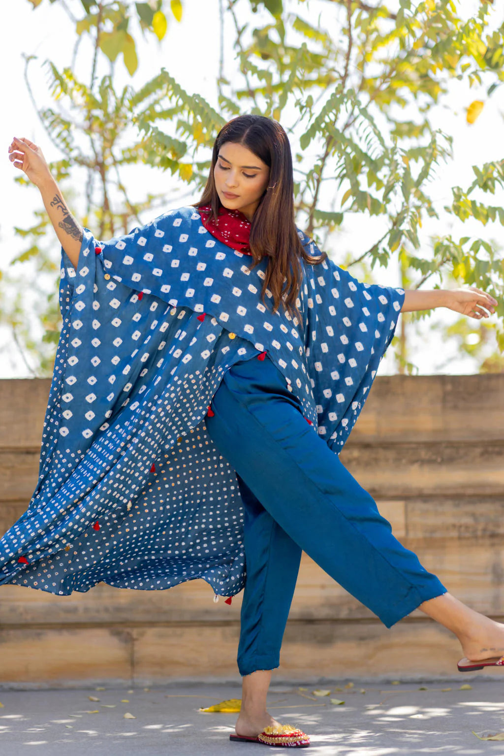 SILK PANTS WITH BEADS-BLUE