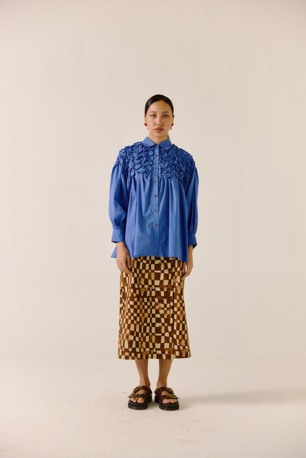 Smocked Shirt-Electric Blue