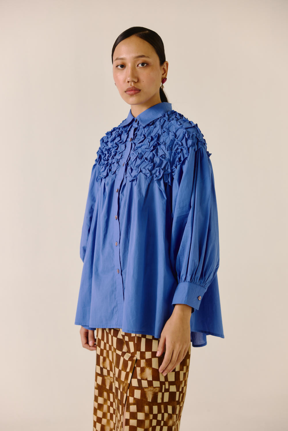 Smocked Shirt-Electric Blue