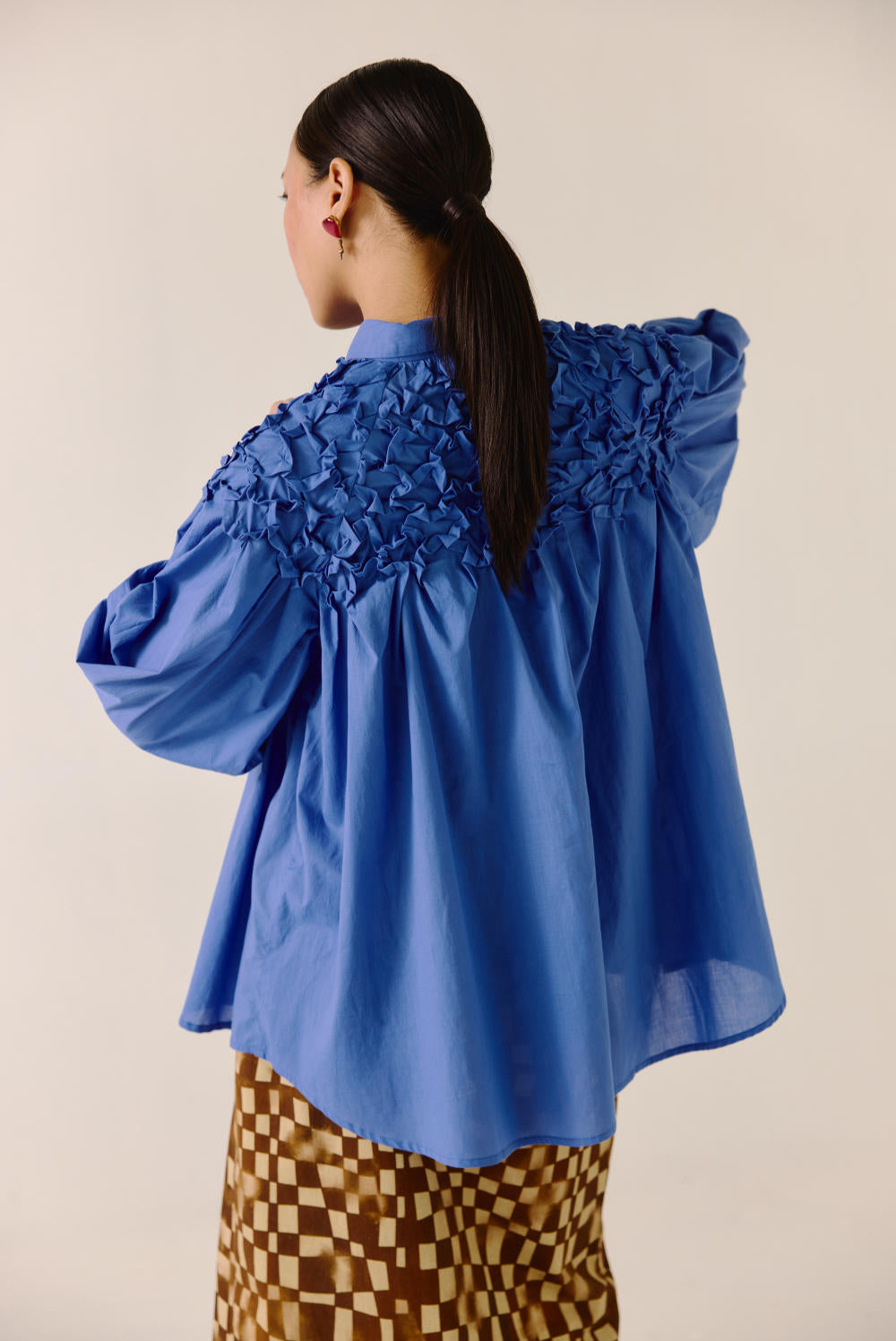 Smocked Shirt-Electric Blue
