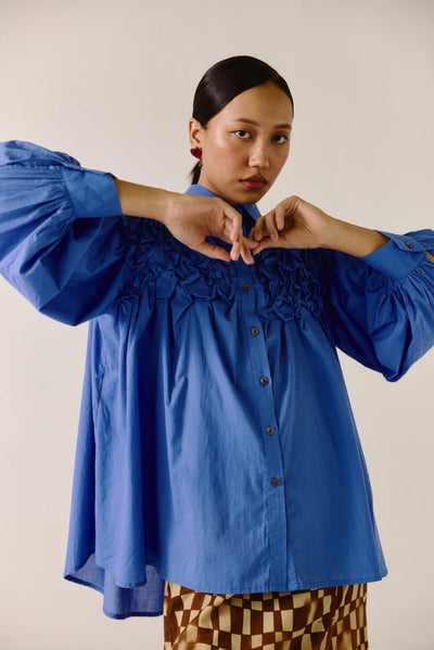 Smocked Shirt-Electric Blue