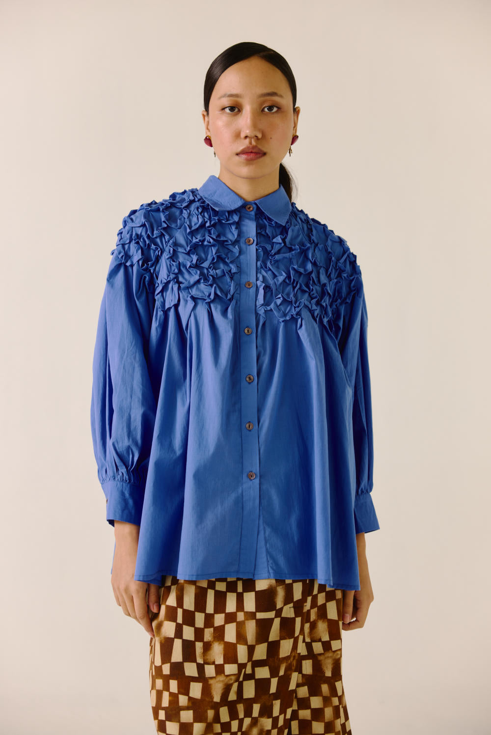 Smocked Shirt-Electric Blue