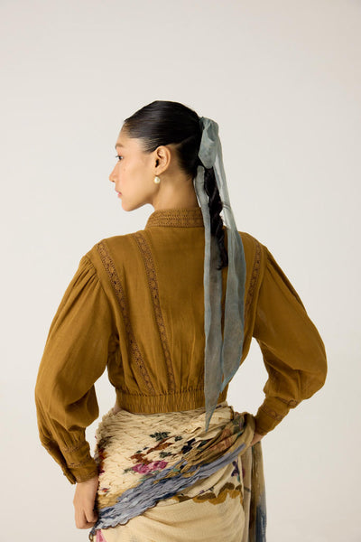 SMOCKED SAREE+TOP-SAFARI + KHAKI