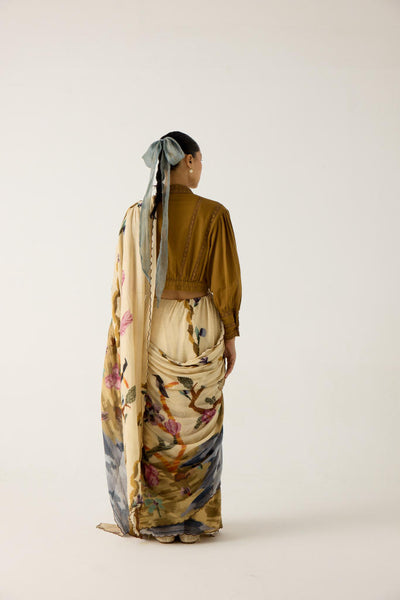 SMOCKED SAREE+TOP-SAFARI + KHAKI