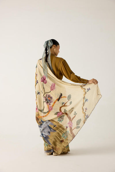 SMOCKED SAREE+TOP-SAFARI + KHAKI