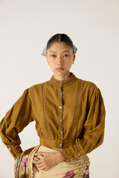 SMOCKED SAREE+TOP-SAFARI + KHAKI