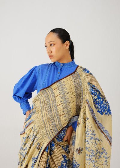 Smocked saree set-Bluebell