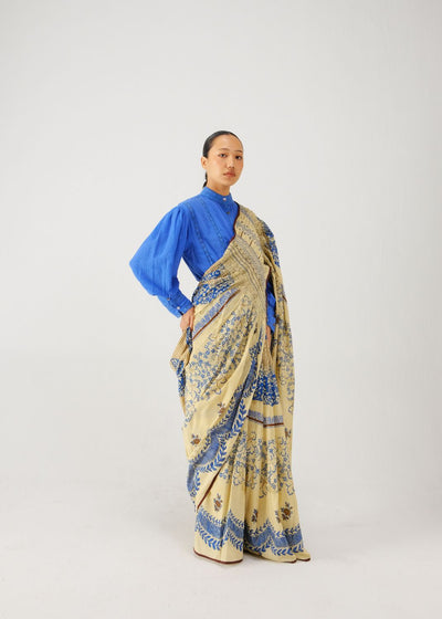 Smocked saree set-Bluebell