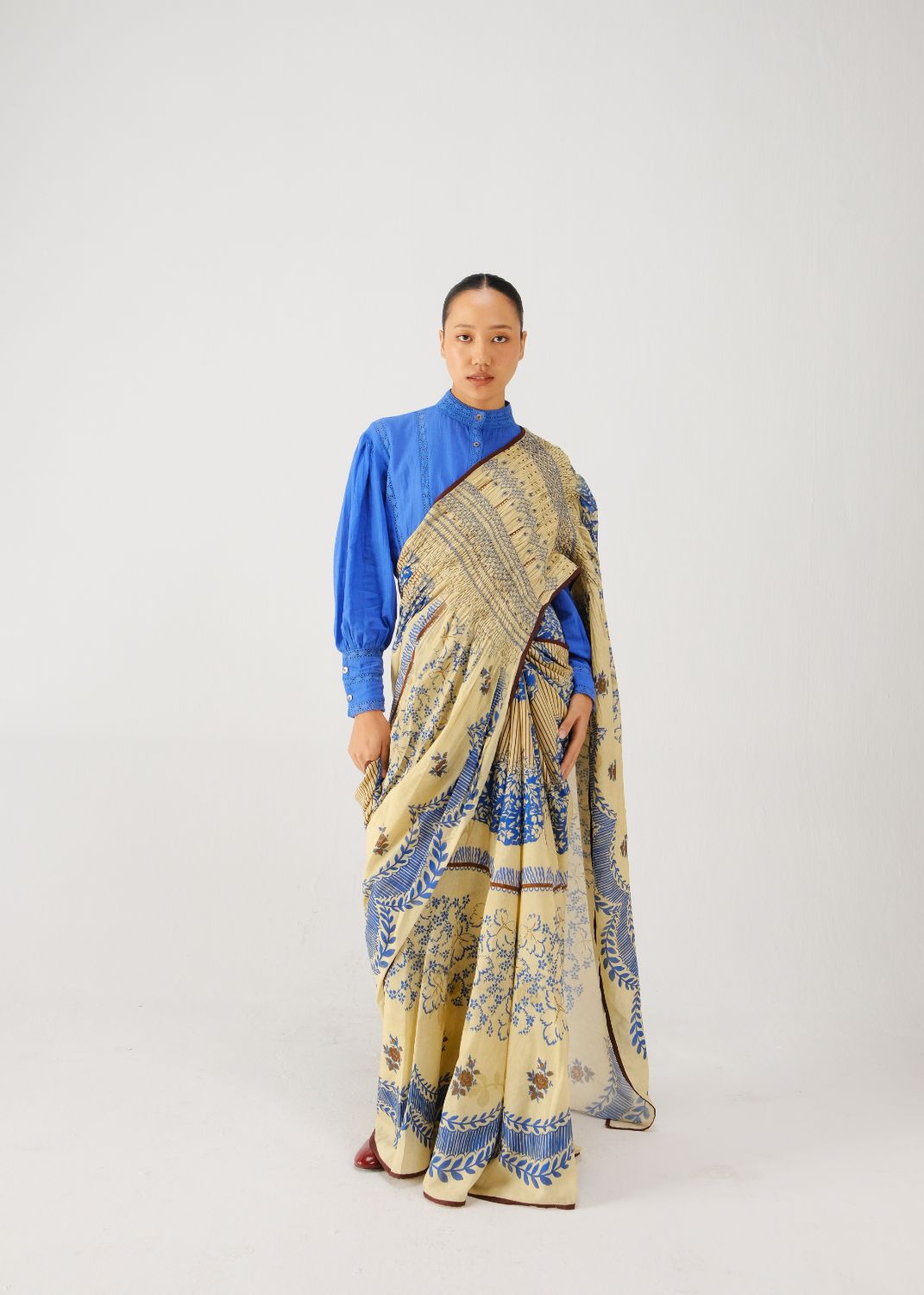 Smocked saree set-Bluebell
